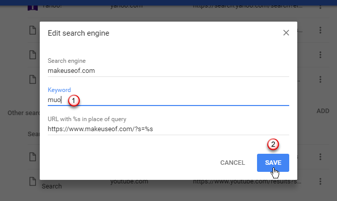 Изменить ключевое слово для поисковой системы в Chrome