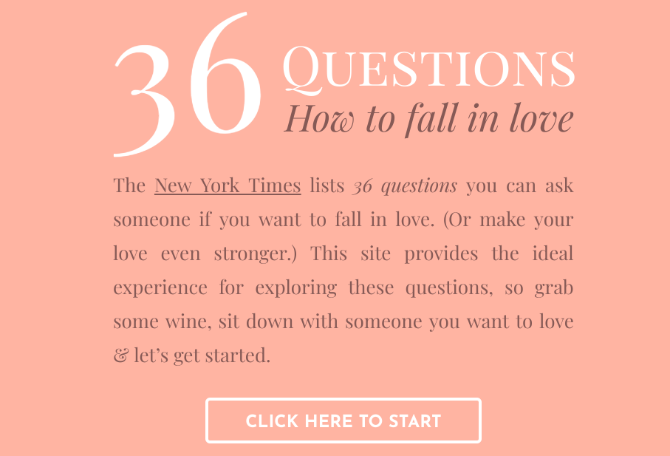 36 вопросов, чтобы узнать, если вы're in love