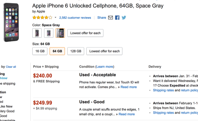 Список смартфонов на Amazon