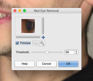 удалить эффект красных глаз в редакторе фотографий GIMP