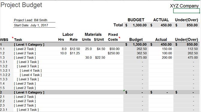 бюджет проекта Excel vertex42