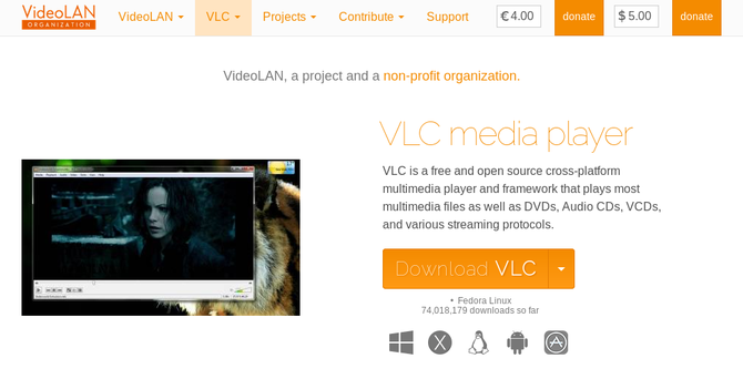 Скриншот сайта VLC Media Player