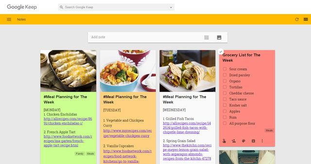 Планирование еды с Google Keep