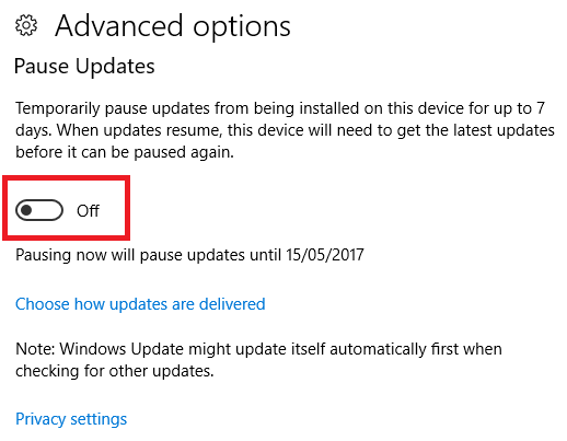 Windows 10 отложить обновления