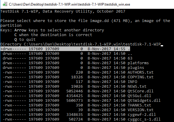 Утилита восстановления данных Windows TestDisk Экран Windows TestDisk