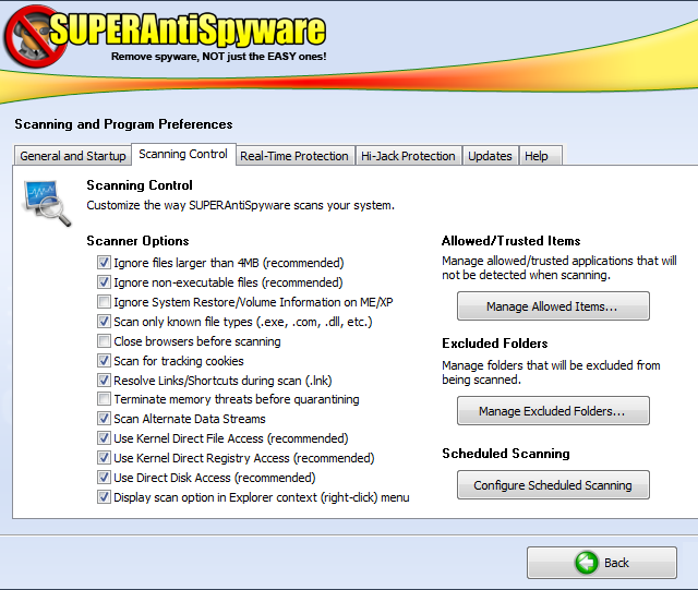 Настройки сканирования SAS