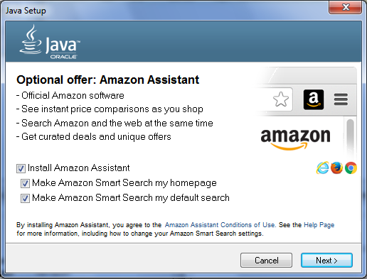 Amazon Assistant устанавливается вместе с Oracle's Java