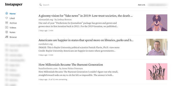 Скриншот Instapaper
