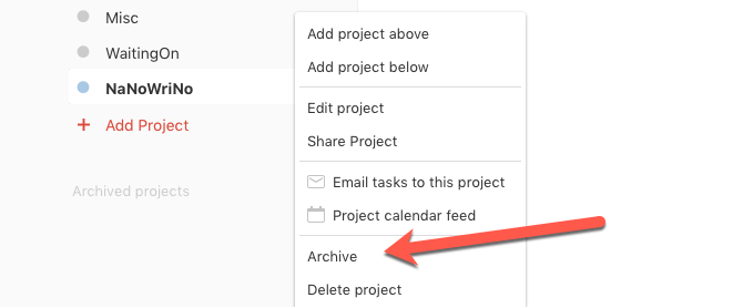 пропустил todoist особенности архива проектов
