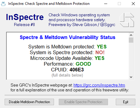 Бесплатные инструменты безопасности - InSpectre обнаруживает уязвимости Spectre и Meltdown в вашем процессоре