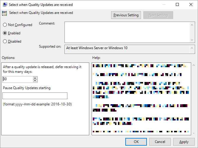 Windows 10 Настройка качества обновлений