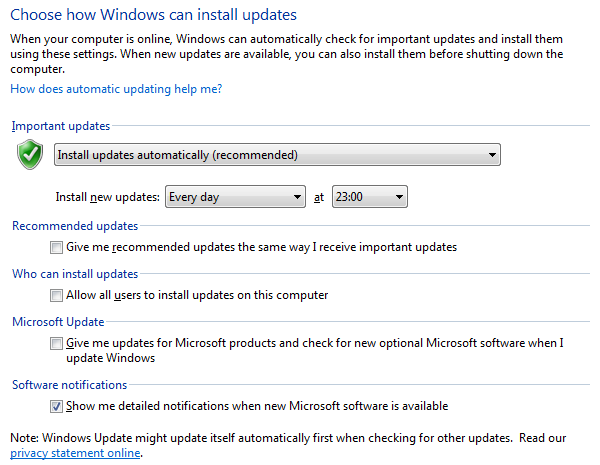 Настройки Центра обновления Windows