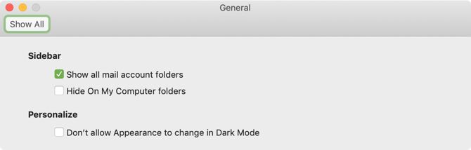Снимите флажок скрывать папки компьютера для Outlook Mac