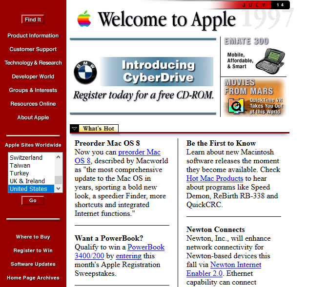 Скриншот Apple в 1997 году