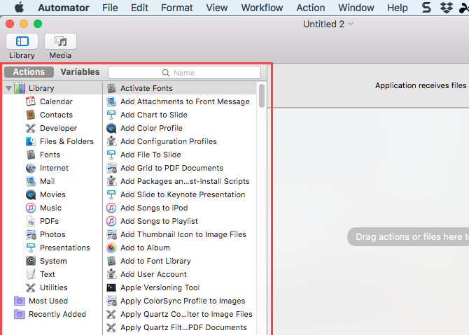 Панели Automator на Mac