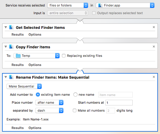 Пакетное переименование рабочего процесса как службы в Automator на Mac