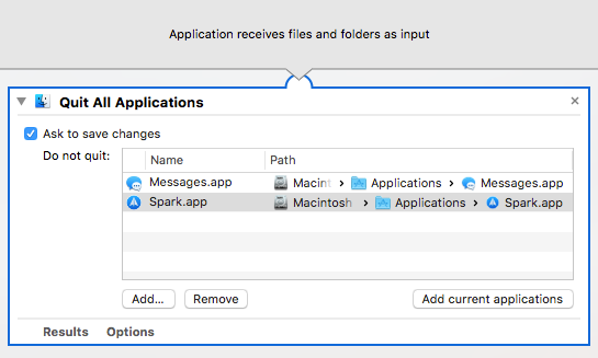 Приложение в Automator на Mac, чтобы закрыть все приложения одновременно