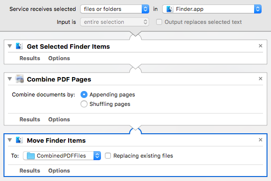 Сервис в Automator на Mac для объединения нескольких файлов PDF в один