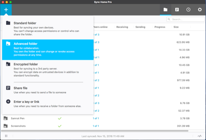 Resilio Sync главное окно