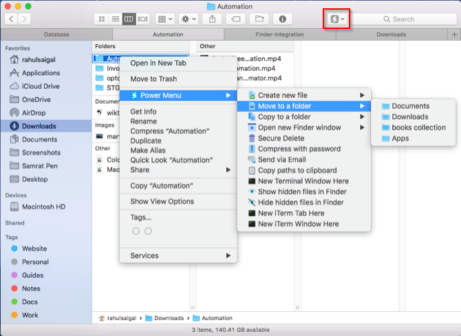 интеграция меню питания с Finder