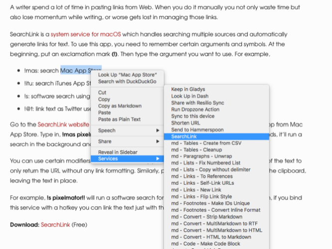 использовать searchlink для генерации ссылок