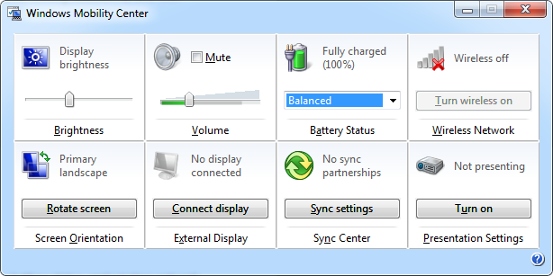 Центр мобильности Windows