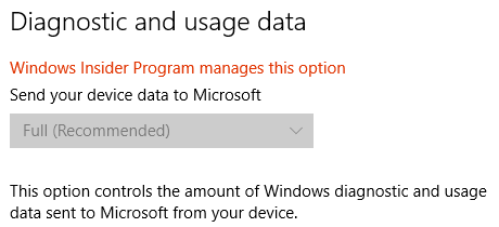 Данные диагностики и использования Windows 10