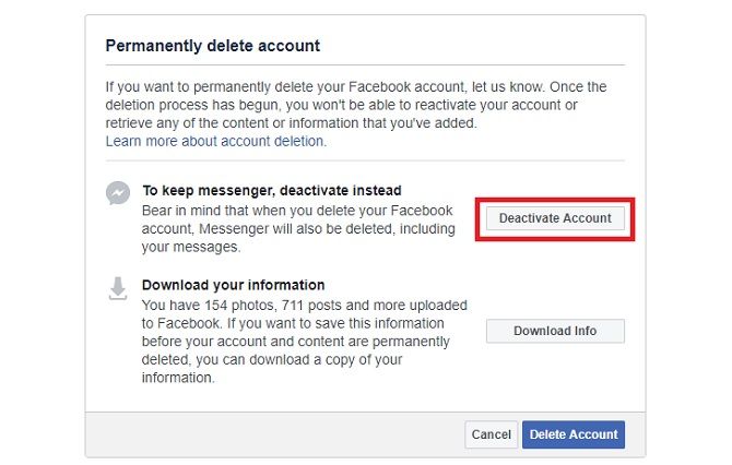Facebook советует вам отключить свою учетную запись, если вы продолжаете использовать Messenger