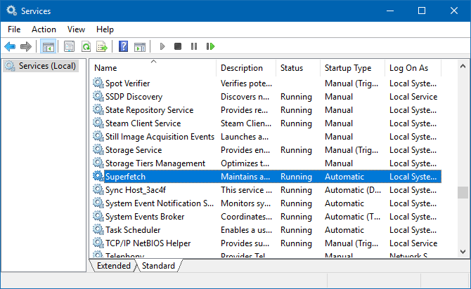 Службы Windows Службы Windows SuperFetch