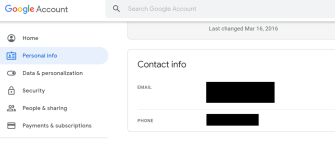 Настройки персональной информации Google Удалить номер телефона