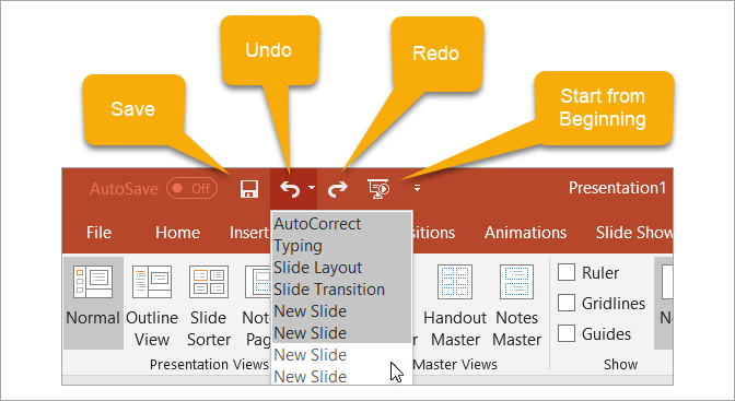 начинающий's Guide to Microsoft PowerPoint - Quick Access Toolbar