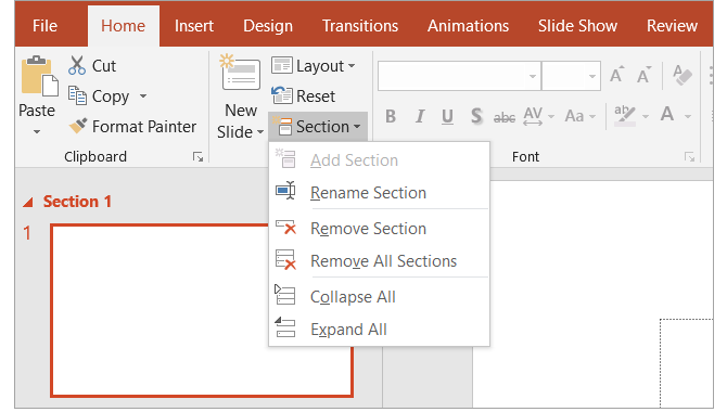 начинающий's Guide to Microsoft PowerPoint - Section Options