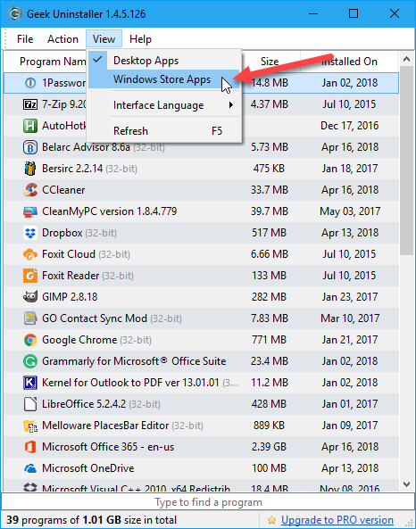 Экспорт приложений Магазина Windows с помощью Geek Uninstaller