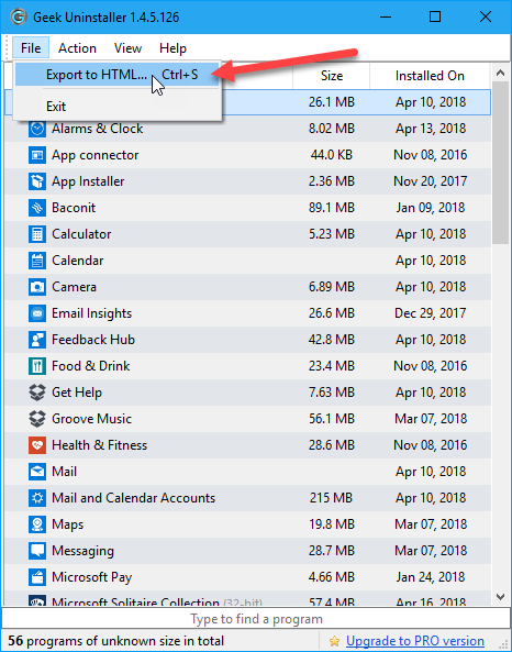 Список приложений Магазина Windows в Geek Uninstaller