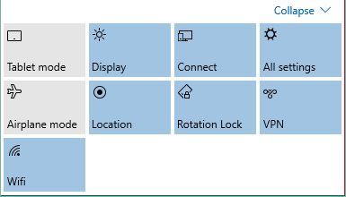 Меню уведомлений Windows 10
