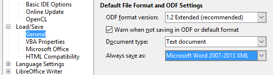 LibreOffice-зонд-умолчанию-файл формат