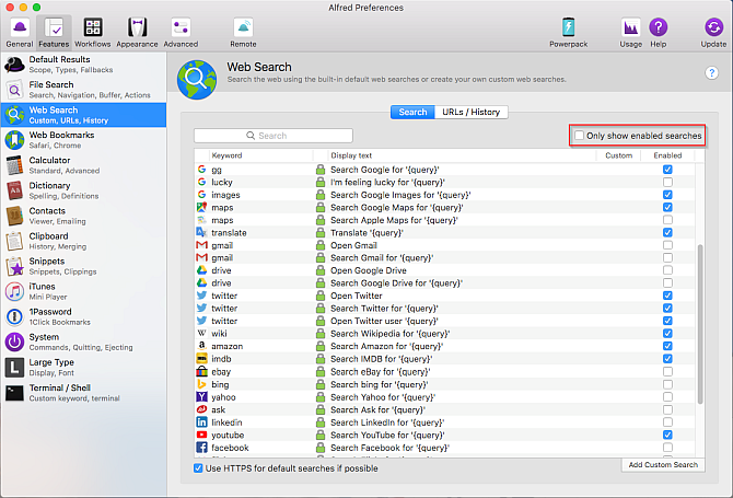 Настройки веб-поиска Alred