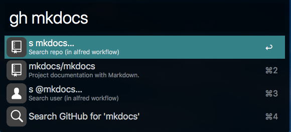 поиск GitHub рабочего процесса для Альфреда