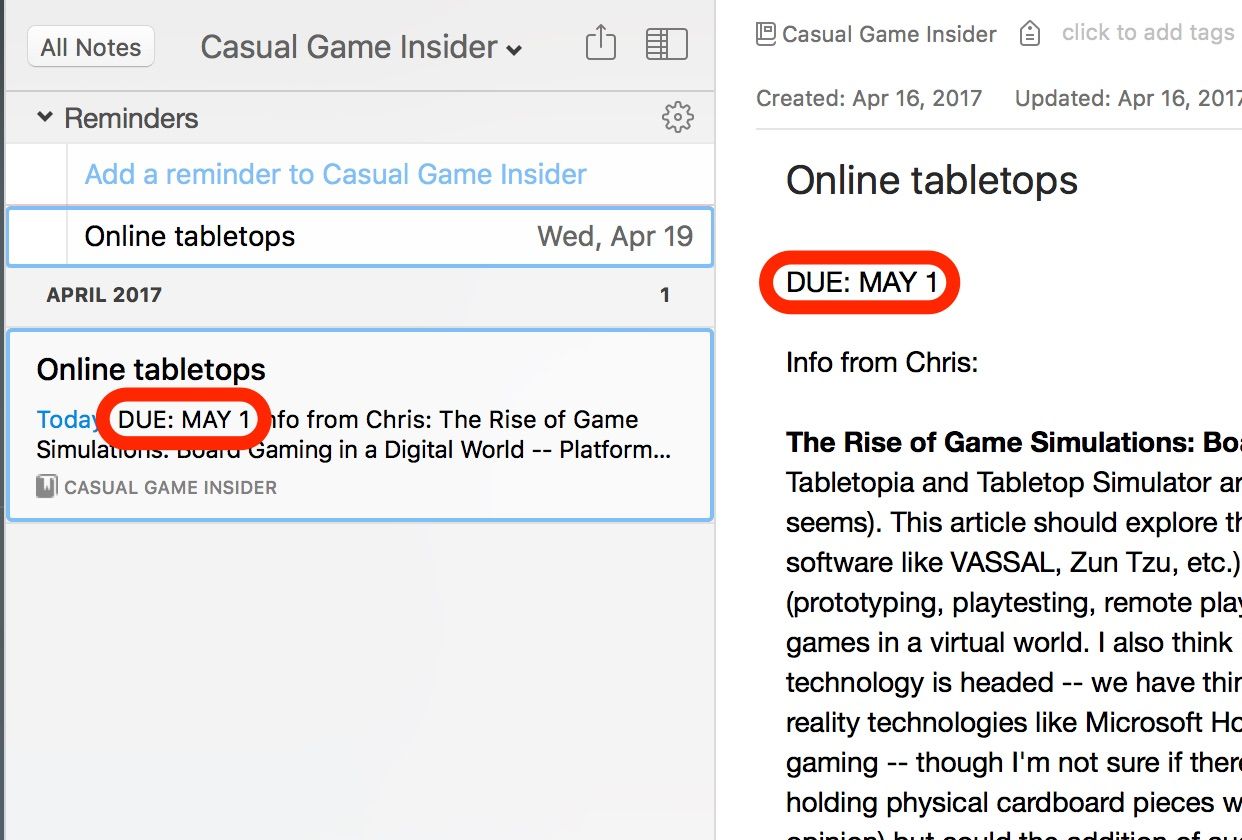 Сроки управления проектами Evernote