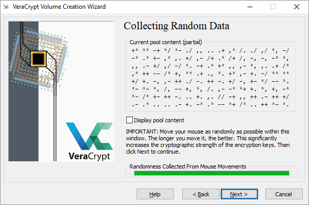 Шифрование VeraCrypt, сбор случайных данных