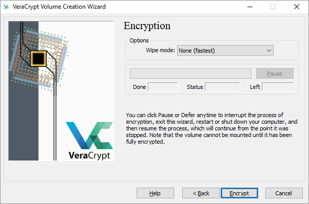 VeraCrypt запускает шифрование
