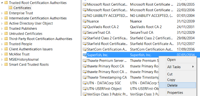Ая-безопасность-SUPERFISH Lenovo-удалить-сертификат
