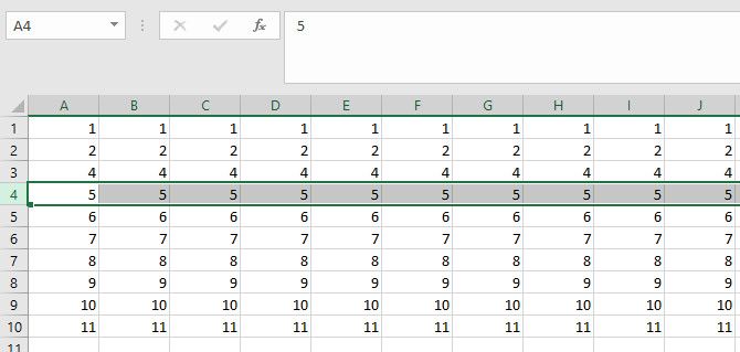 выбрать весь ряд Excel