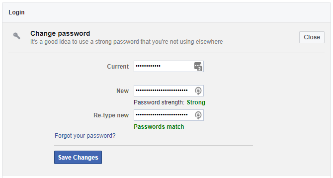 Facebook Изменить пароль