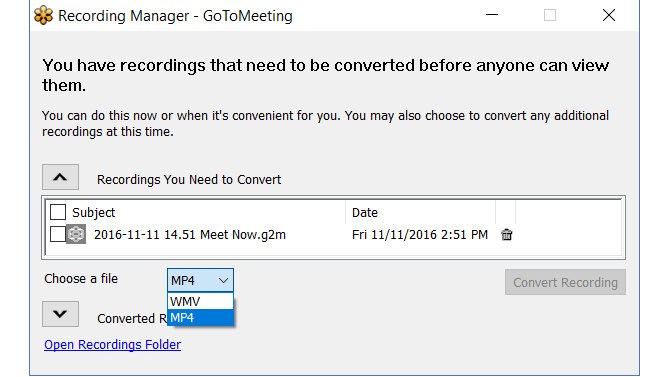GoToMeeting - запись конвертируемого файла