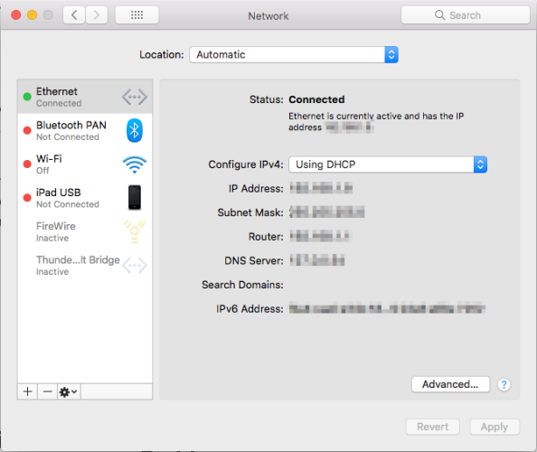 проверка интернет-соединения Mac