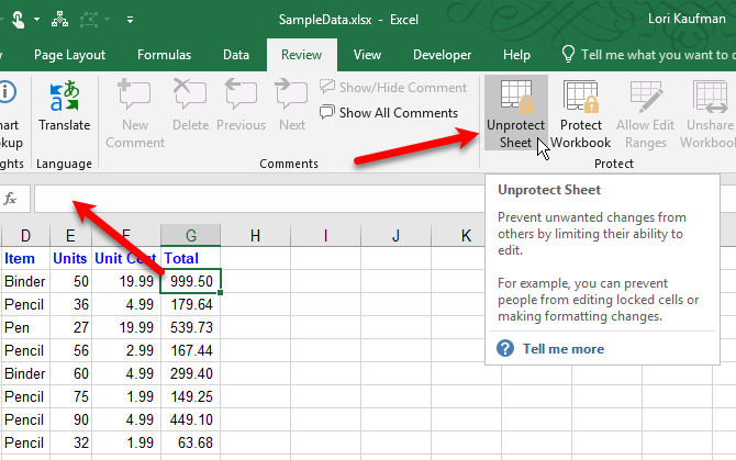 Нажмите Снять защиту листа в Excel