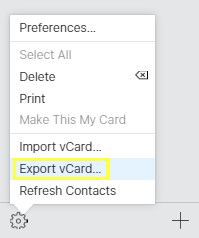 экспортировать контакты как vcard icloud
