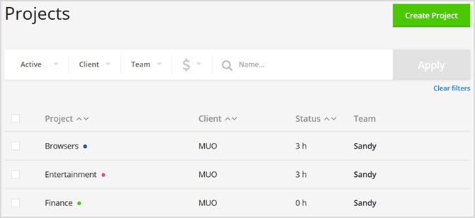 сеть проектов toggl