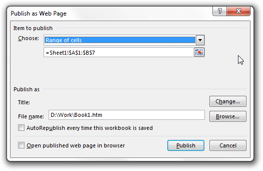Excel опубликовать в HTML